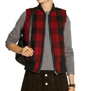 Madewell | Small Red and Black Buffalo Check Wool + Sheep Lined Zip Up Vest